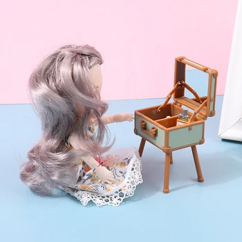  1:12 Куклена къща декорация на домашна сцена Мини кутия за грим огледало за грим на модел Органайзер За Съхранение на Бижута Кутия за Преносим Козметика 