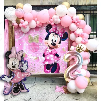 1 комплект Розови Балони Венец Арка Комплект Disney Мини Маус на Тема Рожден Ден Фольгированный Топка Декор За Момичета 1 2 3 4th Baby Shower Globos