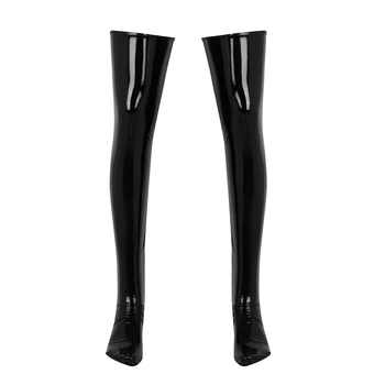  1 Чифт Черни мъжки Противоскользящих меки еластични чорапи Wetlook от лачена кожа с висока талия, Клубна Облекло, Костюм, Аксесоар за Cosplay