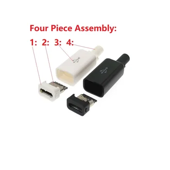  10 комплекта САМ Micro USB Type B Женски 5-пинов Конектор От четири Части при Събирането На Жак Изход