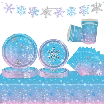  12 Гости Красива Съдове във формата на Снежинки, Коледни Чинии Замразени Аксесоари За Парти по Случай рождения Ден на Тема Замразяване на Сняг Лед Parti Decor