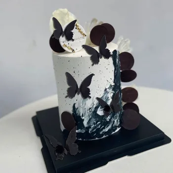  12шт САМ честит Рожден Ден Торта Topper PVC 3D Черна и Бяла Пеперуда 