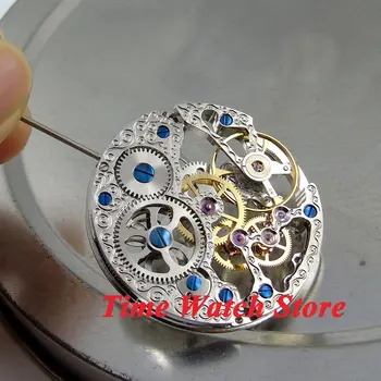  17 Скъпоценни камъни, сребърни азиатски мъжки часовници с Пълен виртуален скелет 6497 с ръчно от M5