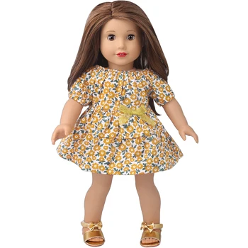  18 Инча Американската Кукла в Дрехи За Момичета Жълта Рокля с Цветен Модел Baby Born Играчки Аксесоари 43 См Момче Кукли D33