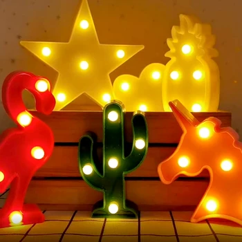  1БР 3D Звезда Led Нощни лампи Карикатура Еднорог Фламинго Облак Светодиодна Настолна Лампа За Детска Спалня Декор Подарък За Нова Година Вътрешно Осветление