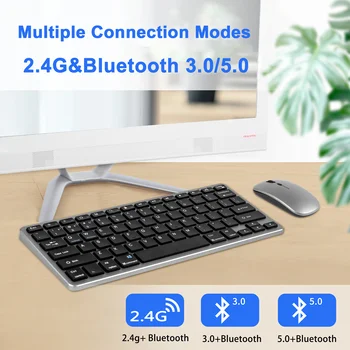  2.4 G Безжична Клавиатура Мишка Комбиниран Комплект Мини Мултимедия 3 Режима на Bluetooth Клавиатура и Мишка Комплект За Лаптоп Macbook ipad Таблет
