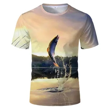  2022 Летен отдих на открито 3D печат риболов забавен готина графика на модна мъжка тениска с къс ръкав