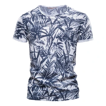  2022 Мъжка тениска в хавайски стил от 100% Памук Кръгло Деколте и Принтом, Лятна Ежедневни Облекла с Високо Качество