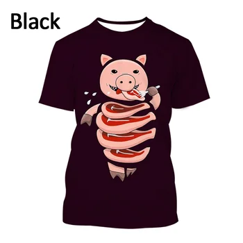  2022 Нова мода за лятото, забавна тениска с 3D принтом Животни, Cartoony Забавен Човек-Свиня, тениска с Къс ръкав