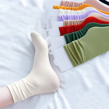  2022 Нови Дамски Летни Тънки Свободни Чорапи За Момичета, Кадифено Меки Дишащи Дълги Чорапи, Обикновена Черни Бели Чорапи цвят Каки, Бежово-Високи Чорапи