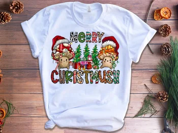  2023 Нова Тениска с Графичен Принтом Забавна Коледна Елха и Гъби, Модна тениска за момичета, Страхотна Тениска с Дядо Коледа, Дамски Блузи