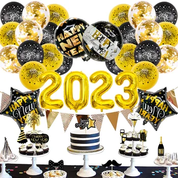  2023 честита Нова Година Фольгированный Балон Черно Гелиевый Глобус Хартиен Cupcake Topper Коледна Украса за Дома на Фона Коледен Подарък