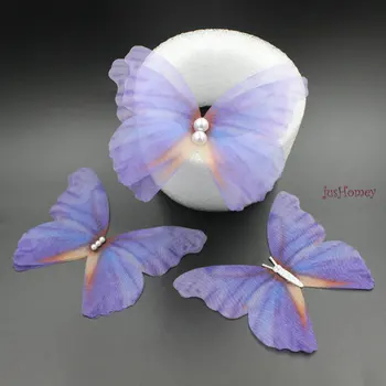  20PCS 10 см Голяма Пеперуда Синя Тъкан от Органза Пеперуди Апликация Прозрачни за Декор на Партито, Украса, Кукли
