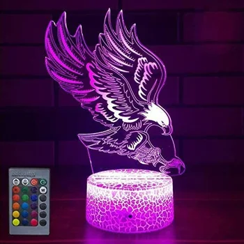  3D Орел Череп лека нощ 16 Цвята Промяна USB, Дистанционно Управление Оптична Илюзия е Лампа За Деца Коледен Подарък За Рожден Ден