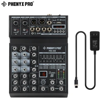  4-канален аудиомикшер Phenyx Pro с стереоэквалайзером, 3-бандов еквалайзер, функция USB/Bluetooth и 16 ефекти DSP (PRX-500)