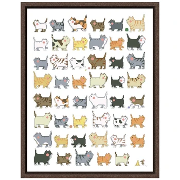  47 анимационни котки, комплекти за бродерия на кръстат бод животно аида плат 18ct 14ct 11ct без печат платно памучни конци комплекти за бродерия