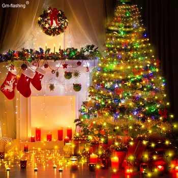  8 режима на Коледно Дърво, Декоративна Светлинна Венец Празничен Страхотна Лампа за вътрешно Външно Градина на ЕС, САЩ Включете Водопад Led Лента Светлина
