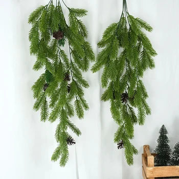  80 см Изкуствени Зелени Растения Коледна Ратанови Венец Венец на Коледно Парти Сватбен Декор Бор Лоза Коледни Висящи Украшения
