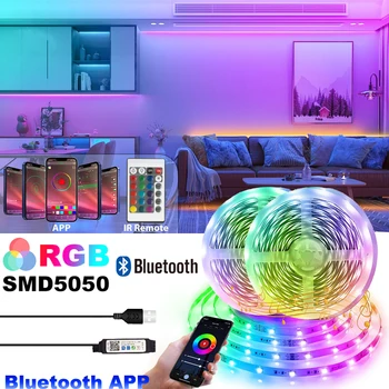  Bluetooth Led Лента SMD5050 Приложение за Управление на Промяна на Цвета на Лентата за ТЕЛЕВИЗИЯ Осветление USB Ивица Светлина с 24 комбинации за Декорация на Спалнята DC5V