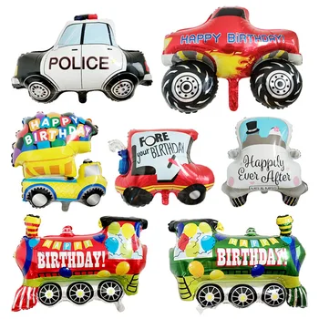  Cartoony Автомобил Балони Пожарната Кола Влак Фолио Балон, Самолет Първа Помощ Глобуси Детски Подаръци, Балони На Рожден Ден Украса