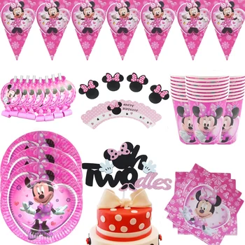  Disney Minnie вечерни хартиен декор за малки момичета полза на рождения ден на прибори за Еднократна употреба DIY Балон Сцена Колекция декор на празнично събитие