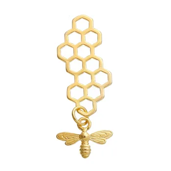  DoreenBeads 3D Висулки от сплав на основата на цинк, пита Златен цвят, Изрязани Пчела, Кухи 46 мм (1 6/8 