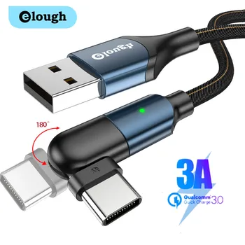  Elough USB Кабел Type C 3A USB Зарядно Устройство C Кабел Micro USB Кабел Зарядно за iPhone 11 12pro Max Xiaomi Завъртане на 180 Бързо Зарядно Устройство