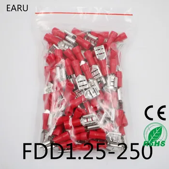  FDD1.25-250 изолиращ Женски Изолиран Електрически Клещи клеммный конектор Кабелна тел Конектор 100 бр./опаковане. FDD1-250 FDD