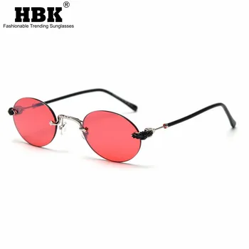  HBK Овални Слънчеви Очила Без Рамки Женски Мъжки Червени Огледални Лещи В Метална Рамка Модерен Малки Реколта без рамки Слънчеви Очила Дамски 2021