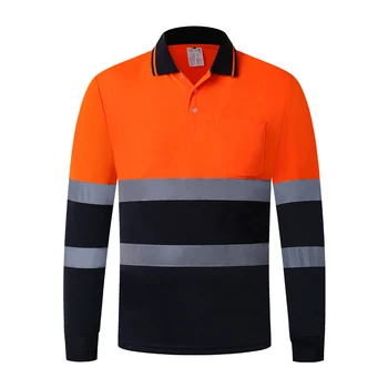 HI VIS Риза за работно облекло с дълги ръкави и Светоотражающей лента Cool Dry Safety Polo 2 Тона EN/ISO20471 Клас 1