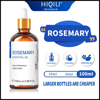  HIQILI 100 мл етерични масла от розмарин, 100% чист естествен произход за ароматерапия | се Използва за разпространение, хидратация, масаж | За растеж на косата
