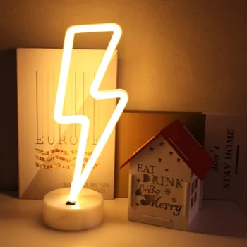  Led Неонова реклама във Формата На Мълния USB Захранван С Батерии лека нощ Декоративна Настолна Лампа за Украса на Домашно Парти В Хола