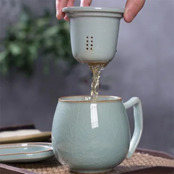  Longquan celadon чаена чаша Керамична Чаша за Вода Филтър с капак Офис Чаша Домакински Чай Лед Треснутый Чай Разделение на Вода