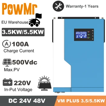  PowMr 3,5 5,5 кВт кВт Чиста Синусоидална Слънчев Инвертор Buit-in 100A MPPT Зарядно устройство за 24-48 и PV 500 В Хибриден Инвертор с WIFI Монитор