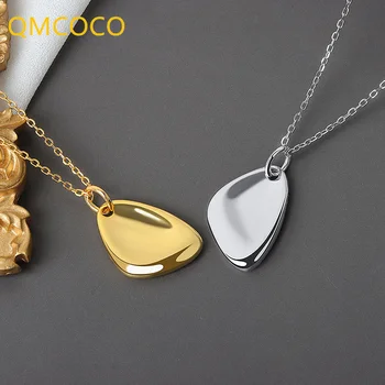  QMCOCO Изчистен Сребърен Цвят Прости Геометрични Окачване Колие Изящни Бижута за Жени Мода Класика Сватбата Булката Бижута Подаръци