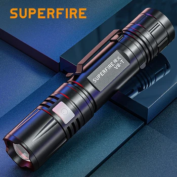  SUPERFIRE V8-T 15 W Супер Ярки led фенерче с увеличение Type-C Акумулаторна Лампа за Къмпинг, Риболов, Лов, Водоустойчив Фенер
