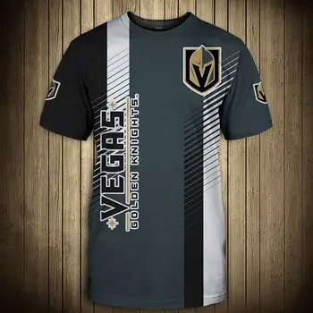  Vegas Модни и Ежедневни Мъжки t-shirt Golden Knights в Черно-Бяла лента с принтом Метален Шлем, Стръмни Върхове