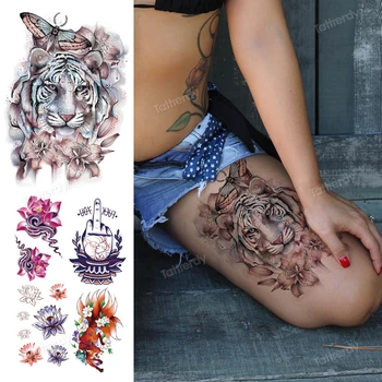  аниме цвете временни татуировки стикер боди-арт прехвърляне на вода фалшива татуировка секси за жените момиче крак ръка татуировка ръкав тигър лисица