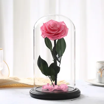  Вечната роза в стъклен капак Вечно Розово стъкло Запазване на свеж Розов кристал 