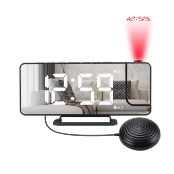  Вибрираща Прожекционен alarm clock Цифров Настолен Двойна LED Силен Шейкър за Легла за Тежки Спящи Глухи Възрастни Нощни Огледала За Сън