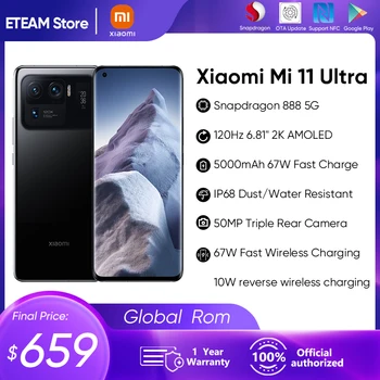  Глобалната вградена памет Xiaomi Mi 11 Ултра смартфон 67 W, Безжична Зареждане 2 ДО AMOLED Екран, Snapdragon 888 Восьмиядерный NFC 50 Mp Тройната Камера