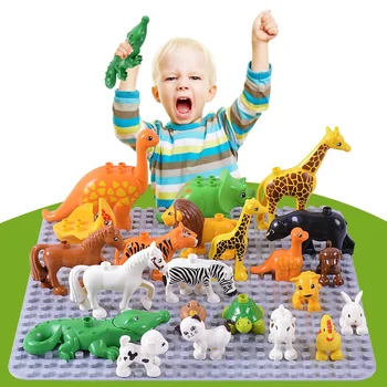 Големи Частици Животни Набор от Градивни Блокове Фигурки на Динозаври Крокодил, Слон Зоопарк Серия DIY Блокове на Детски Образователни Играчки