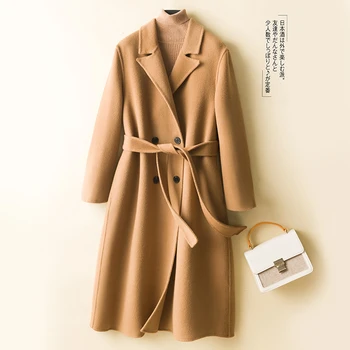  Двустранно вълнена кашемировое палто, женски свободно палто със средна дължина, есенно-зимния ново висококачествена вълнена покривка козината с равенство