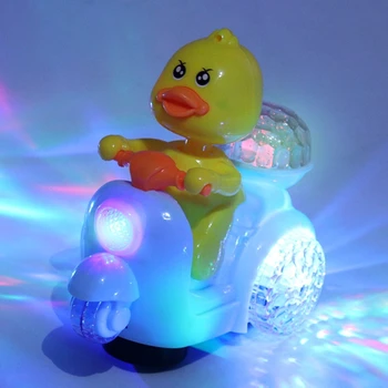  Детски Играчки Електрически Нажежен 3-Колесни Велосипеди с Трясущейся Главата Жълто Патица Въртене на 360 ° Светва Музикална Модел на три колела Велосипед Подарък За Бебета