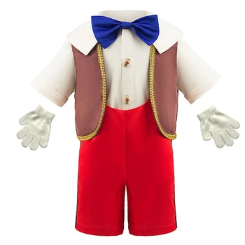  Детски Куклен Костюм на Пинокио на Хелоуин, Cosplay, Гащеризон за малки Момчета + Жилетка + Риза, Сценично Шоу, Комплект за Празнични Дрехи