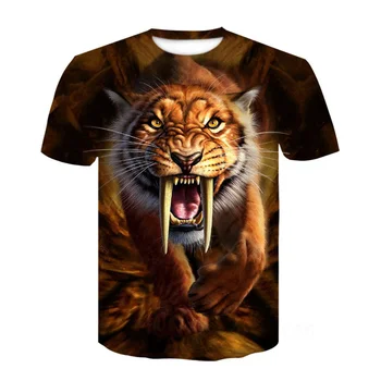  Европейската и американската лятна нова тениска с саблезубым на тигър, 3D дигитален печат, младежка мода мъжка тениска с къс ръкав, мъжки