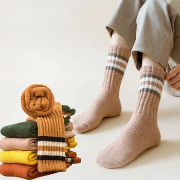  Есенно-зимни нови чорапи, дамски чорапи до средата на бедрото, четири апликации височина, подобни на сухожилията, двойно удебелена дебели чорапи за двойки