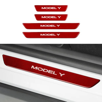  За Tesla, Модел Y 2019-Сега Аксесоари Авто Праг Тампон На Прага Защитен Стикер От Въглеродни Влакна Праг Протектор Довършителни Етикети