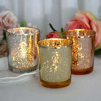  Златен Свещник за маса, Ртутный Стъклен Свещник, Чаши за Свещи Tealight за Сватба, Рожден Ден, Декорация на Масата