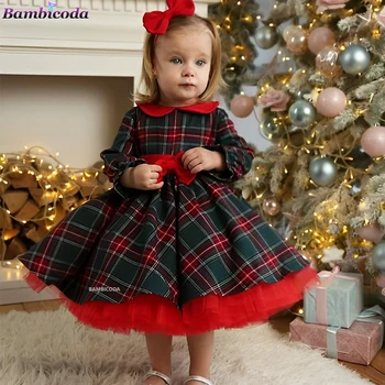 Коледна Рокля За Момичета, Червено-Зелена Рокля-пакетче с Кукла Яка, Празнична Рокля на Принцеса 2023, нова година Детски Костюм